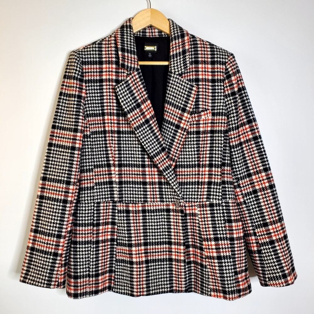Alexia Admor Black/red/white Houndstooth double breasted button collared Size 16